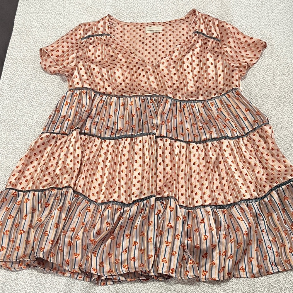 Urban Outfitters Peach Tiered Floral Stripe Dress
